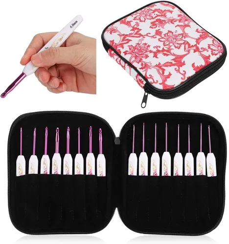 Miniatura 5 de Zerodis Kit de ganchos de ganchillo con estuche, herramienta de tejer de bricolaje, gancho de ganchillo, juego de agujas de tejer de aluminio, juego