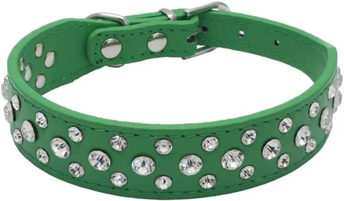 Miniatura 8 de Dogs Kingdom Collares de piel con diamantes de imitación personalizados de 12 a 20 pulgadas de longitud, para razas pequeñas y medianas, color azul