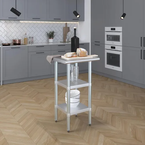 Miniatura 6 de Mesa de trabajo de acero inoxidable con 2 estantes Mesa de utilidad de metal Mesa de utilidad NSF para uso comercial y residencial