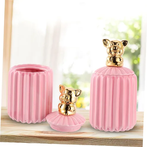 Miniatura 3 de SHOWERORO Adorable tarro de cerámica de animales, organizador de joyas decorativo con tapa para almacenar collares, pulseras y aretes, diseño
