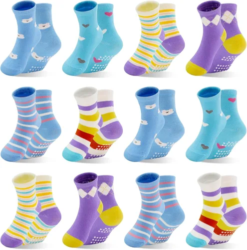 Miniatura 11 de HYCLES Calcetines para niñas pequeñas, calcetines de dibujos animados antideslizantes con agarre para bebés de 6-12 meses y niños de 1-7 años