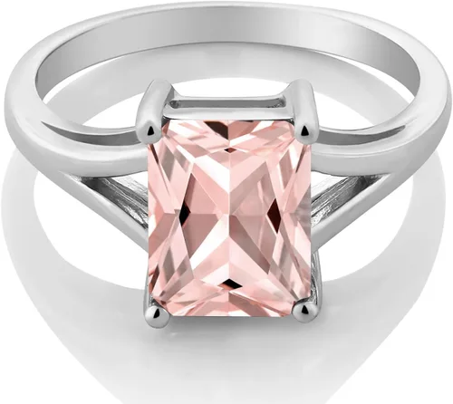 Miniatura 88 de Gem Stone King Anillo de compromiso solitario con diseño clásico de vástago dividido para mujer, plata de ley 925, piedra natal de piedra preciosa