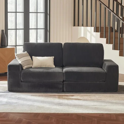 Miniatura 28 de Sofá seccional modular, 120.47" Sofá seccional moderno en forma de nube con chaise en L, cómodo sofá mullido de corduroy con asiento profundo, sofás