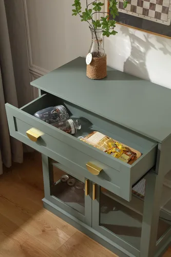 Miniatura 7 de FOREST GRAVITY Armario de buffet pequeño de 31.5 pulgadas con puertas de cristal, pequeño gabinete de barra de café con almacenamiento, aparador