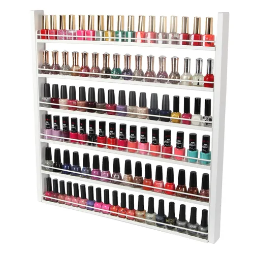 J JACKCUBE DESIGN MK528C - Organizador de esmalte de uñas de madera blanca con estantes de 6 niveles, 100 botellas de montaje en pared, soporte para