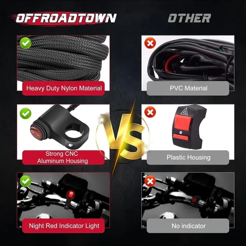 Miniatura 4 de OFFROADTOWN Kit de arnés de cableado para barras de luz LED de 2 cables con interruptor de manillar de motocicleta de 7/8" 12V 40A Relé Fusible