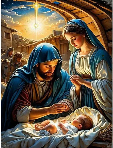 LWZAYS Juegos de pintura de diamantes de Navidad para adultos, kits de arte de diamantes nacidos en Jesús para principiantes, Cristo, pinturas de