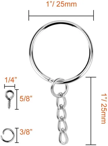 Miniatura 3 de Paxcoo 100 llaveros con cadena y 100 pines de ojo de tornillo a granel para manualidades Plata