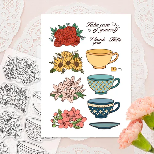 Miniatura 3 de GLOBLELAND Sellos transparentes para tazas y flores, de silicona, para hacer tarjetas, manualidades, álbumes de recortes, manualidades, álbum