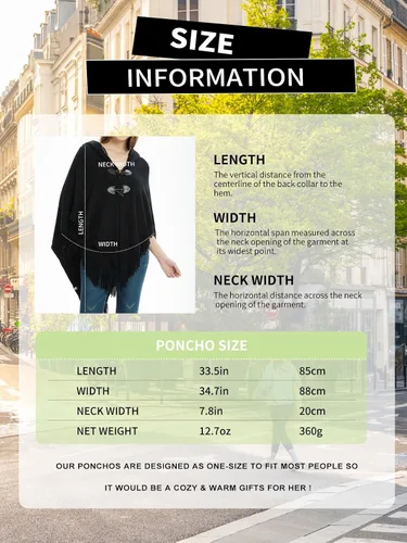 Miniatura 6 de Ferand Poncho de ajuste holgado para mujer con elegantes botones de cuerno, cuello en V y dobladillo en V