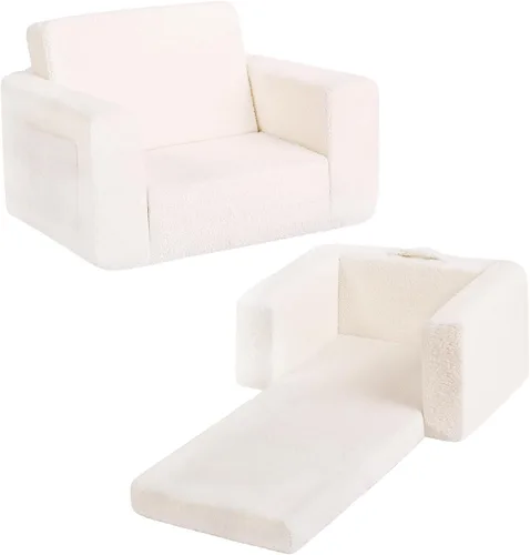 Miniatura 22 de Tiita Sillón Sofá para Niños, Sillas Sofá Cómodas Plegables para Niños Pequeños, Sofás de Felpa 2 en 1 Desplegables para Niños, Silla con Rosa