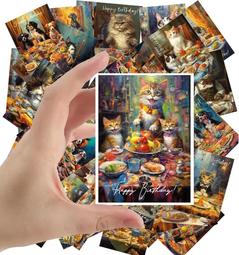 Miniatura 8 de Calcomanías grandes, 24 piezas (2.5 x 3.5 pulgadas cada uno) Cool Street Cats en colorida iluminación de neón, postales Cyberpunk, tarjetas de Ocho