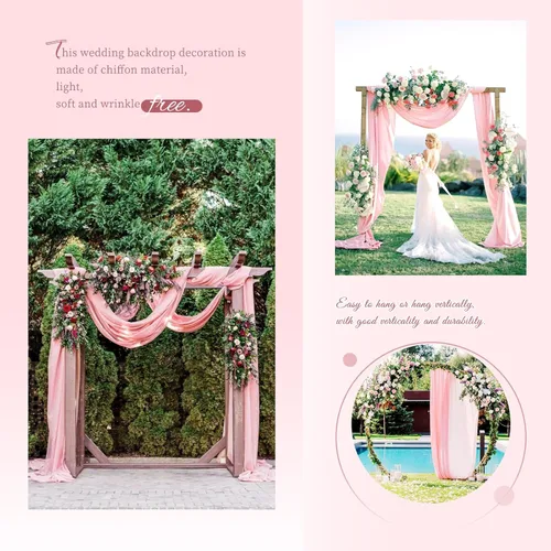 Miniatura 7 de Tela para Drapeado de Arco de Boda, 4 Paneles de 28" x 20 pies Rosa, Cortinas de Arco de Boda para Ceremonia, Cortinas de Tela de Gasa, Drapería