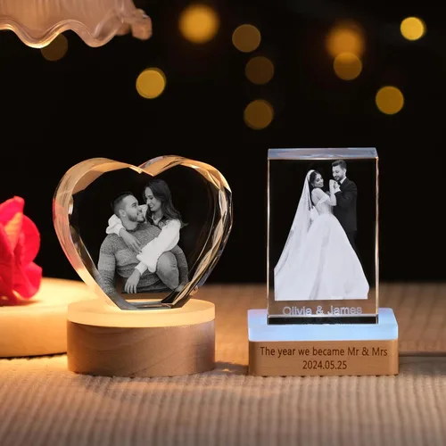 Miniatura 4 de Foto personalizada en cristal 3D, marcos de fotos de cristal personalizables, regalos personalizados con tu propia foto, aniversario de boda