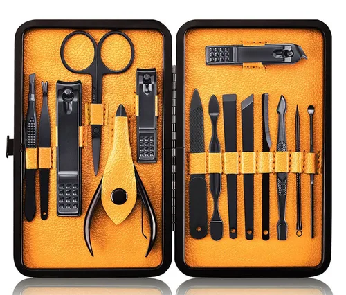Miniatura 12 de Cortaúñas profesional de acero inoxidable, kit de viaje y aseo para uñas, herramientas de manicura y pedicura, juego de 18 piezas con estuche
