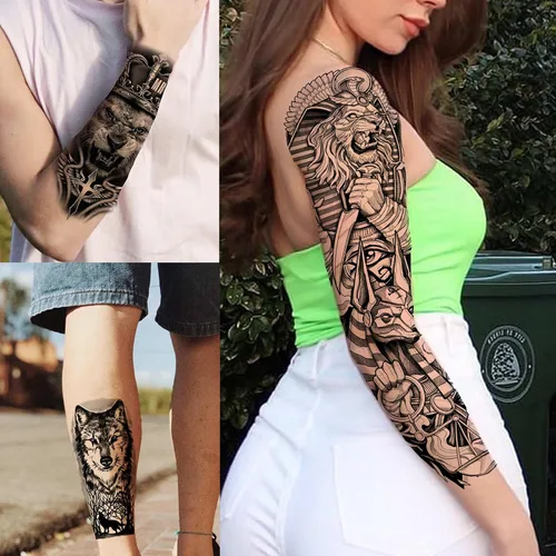 Miniatura 4 de FANRUI 24 hojas de manga de tatuaje temporal de brazo completo súper grande para hombres con 8 hojas de tatuajes temporales de manga completa