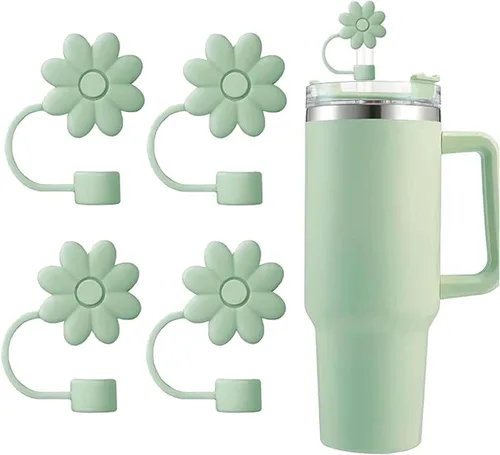 Miniatura 43 de 6 fundas de silicona para popotes Stanley Cups de 30 y 40 onzas, tapas de paja de flores a prueba de polvo, protectores reutilizables para popotes