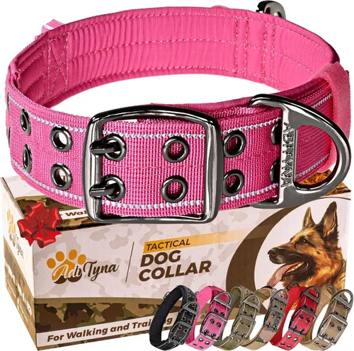 Miniatura 16 de ADITYNA Collar de perro resistente para perros grandes, collar naranja reflectante con asa para entrenar y caminar, ancho, grueso, táctico