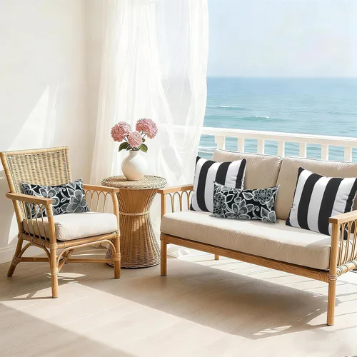 Miniatura 821 de Juego de 2 almohadas para exteriores de 16 x 16 pulgadas, repelentes al agua con interiores, para muebles de patio, hogar, jardín, geometría bohemia