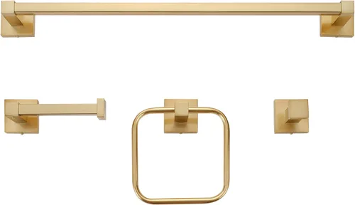 Globe Electric 65562 Dakota - Kit de accesorios de baño de 4 piezas, latón mate, toallero, anillo de toalla, gancho para bata, soporte para papel