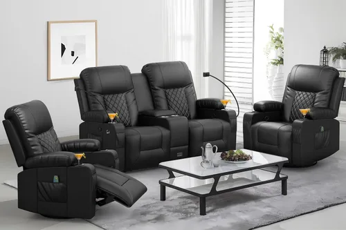 Miniatura 18 de YONISEE Sofá reclinable grande de dos plazas, sofá reclinable con consola de almacenamiento, silla reclinable con puertos USB, 2 soportes