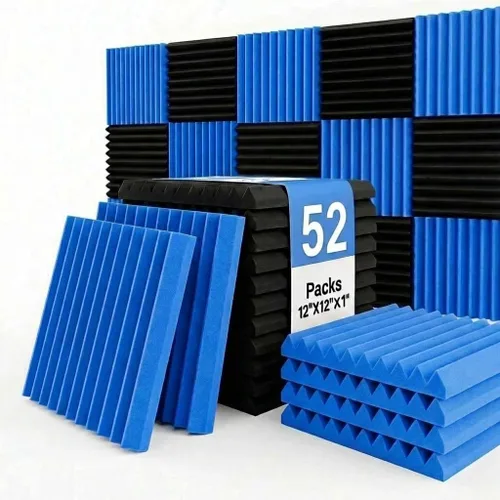 Miniatura 8 de Paquete de 52 paneles de pared de espuma acústica en cuña morado negro de 1" x 12" x 12" con absorción de sonido Púrpura/Negro