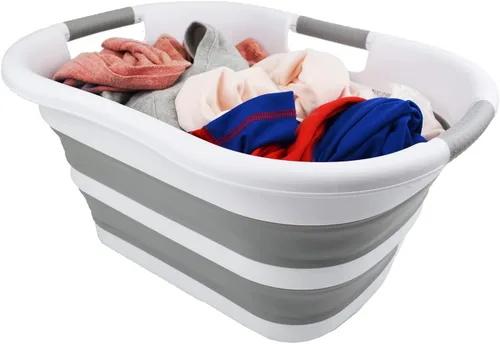 Miniatura 8 de SAMMART Cesta plegable de plástico para la ropa sucia de 30 litros (7.9 galones), contenedor de almacenamiento plegable y organizador, tina
