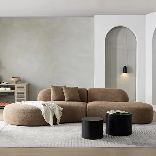 Sofá seccional curvo de 135.4" (344 cm), sofá chaise moderno y cómodo tapizado en bouclé, sofá seccional modular de espuma viscoelástica de asiento