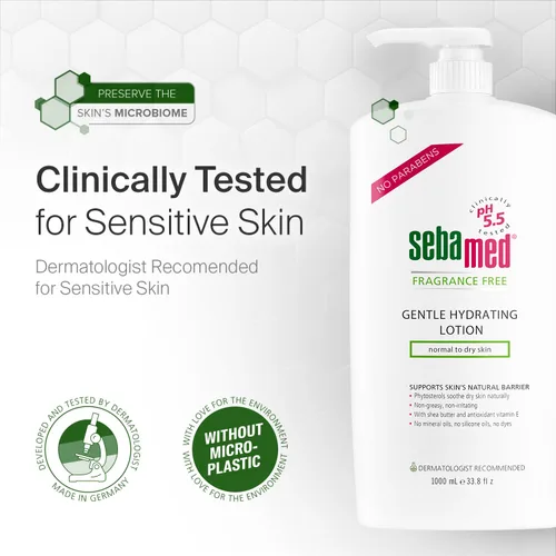 Miniatura 7 de SEBAMED Loción hidratante suave sin fragancia, ultra suave, recomendada por dermatólogos, hidratante para pieles sensibles normales a secas, 33.8