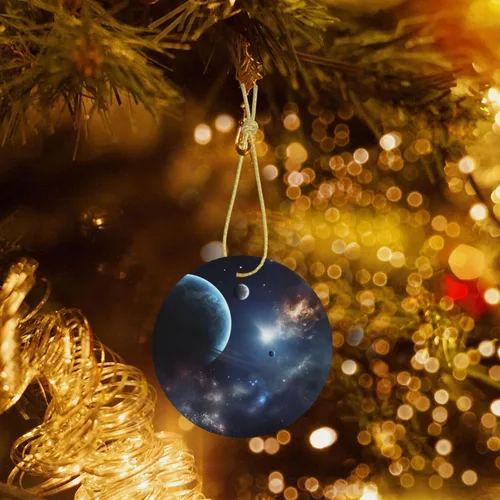 Miniatura 7 de Adorno de Navidad redondo colgante de Navidad, luna, estrellas y planetas, árbol de Navidad, cerámica, adorno colgante de cerámica personalizado