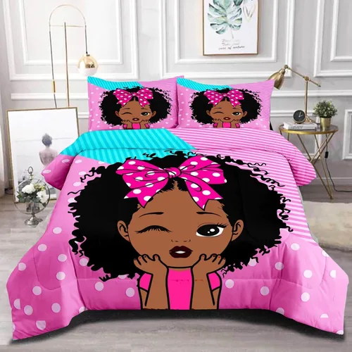 Miniatura 10 de Juego de edredón mágico para niñas negras, tamaño individual, para niños, adolescentes, niñas pequeñas, juego de ropa de cama para niñas negras