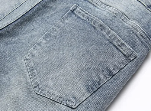 Miniatura 5 de FREDD MARSHALL Pantalones de mezclilla lavados estilo motociclista estilo hip hop, rasgados, desgastados, rasgados, desgastados, para hombre