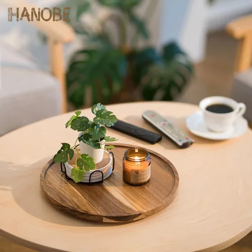 Miniatura 8 de Hanobe Bandeja de madera Lazy Susan: mesa giratoria redonda de madera de acacia bandejas decorativas para mesa de centro de mesa de centro de mesa