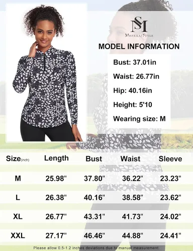 Miniatura 5 de Misyula - Camisetas de golf para mujer, con cremallera de 14, protección solar, secado rápido, tenis, correr, atletismo, entrenamiento