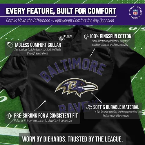Miniatura 3 de Team Fan Apparel NFL - Camiseta Gameday para adultos, mezcla de algodón, sin etiquetas, semiajustada, da rienda suelta a tu espíritu de equipo Negro