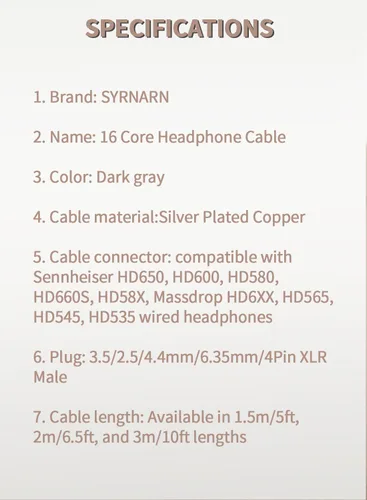 Miniatura 8 de Cable equilibrado de 0.098 pulgadas compatible con auriculares Sennheiser HD650, HD600, HD580, HD660S, HD660S2, HD58X, HD6XX de 16 núcleos chapados