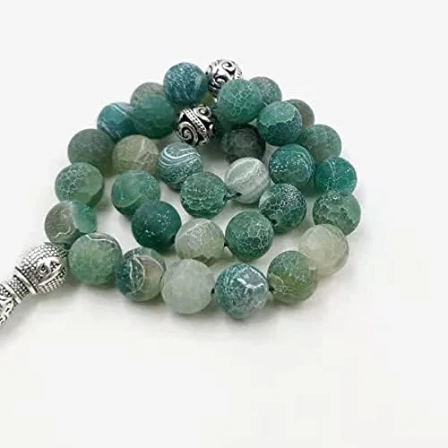 Miniatura 5 de ALBASHAN Tasbih Natural Green agate stone Blue Metal tassel 33 45 66 99 prayer beads islamic fashion stone Muslim Rosary (10mm x 45beads)