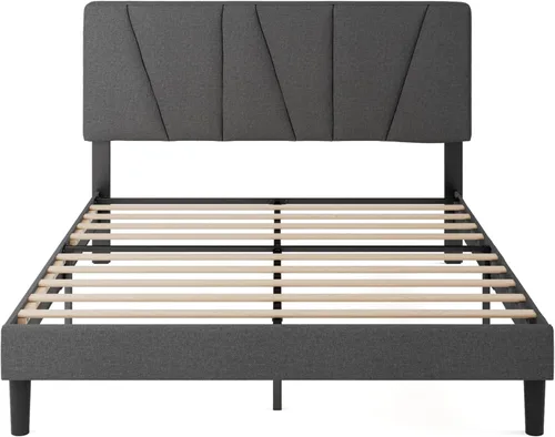 Miniatura 11 de Zinus Queen Maya - Marco de cama tapizado con cabecera asimétrica, listones de madera duraderos, estructura resistente, sueño sin ruido, no necesita