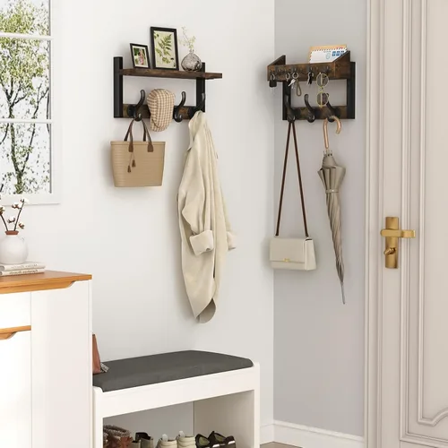Miniatura 2 de Evermagin Perchero de Pared de 29" con Estante, Perchero y Colgador de Llaves 4 en 1 con 11 Ganchos de Metal, Estante de Entrada Montado en la Pared