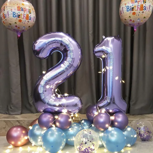 Miniatura 3 de Globos de 40 pulgadas para inflar con helio, de película de aluminio, para fiestas, cierre manual (púrpura 0)