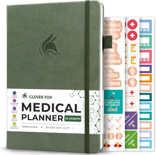 Miniatura 10 de Clever Fox - Planificador médico compacto A5 de 12 meses – Cuaderno médico, diario de salud, diario de bienestar para el seguimiento de la salud