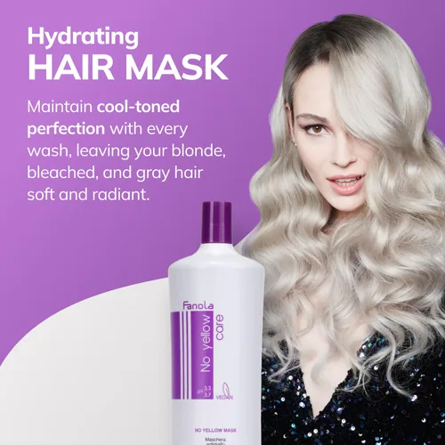 Miniatura 3 de Fanola Mascarilla para el cabello sin amarillo morado, mascarilla capilar con pH ácido para tonos rubios, decolorados y grises, pigmento violeta