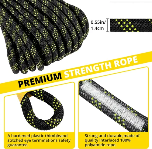 Miniatura 3 de TRSMIMA Rope Harness Safety Lanyard：25/50/100/150ft Vertical Roofing Rope Grab Snap Hooks Shock Absorber Fall Protection Kit