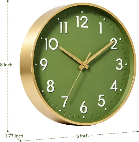 Miniatura 3 de Reloj de pared Mosewa de 20 cm, moderno, analógico, silencioso, sin tictac, funciona con pilas, decorativo para cocina, dormitorio, oficina (dorado)