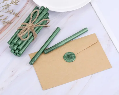 Miniatura 7 de Yoption 15 barras de cera para sellar pistola de pegamento para sello de cera, ideal para invitaciones de boda, tarjetas, sobres (verde metálico)