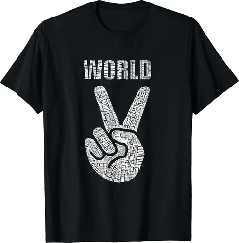 Miniatura 2 de World Peace Hand Sign Countries Fingers - Camiseta de regalo hippie, Negro, S