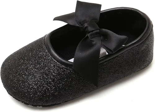 myppgg Zapatos planos Mary Jane para bebé niña, con lazo brillante, vestido de princesa, zapatos de cuna antideslizantes para niños pequeños que