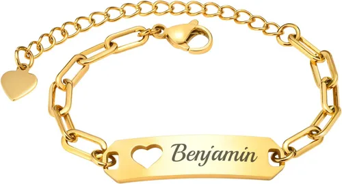 Miniatura 141 de Pulsera de barra para bebé: chapado en oro de 18 quilates, pulsera con placa de identificación personalizada para niños pequeños de mamá, nombre