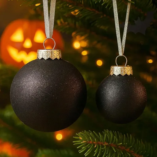 Miniatura 4 de Adornos de Navidad Negros – Decoraciones de Árbol de Vacaciones de Plástico Irrompible de 32 Piezas, 16 Bolas de Nieve con Purpurina (3.15"/2.36")