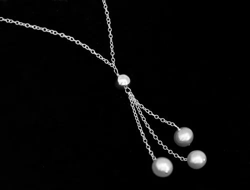Miniatura 4 de Collar Lariat de plata de ley con 3 perlas cultivadas de agua dulce, 18 largo, Plata esterlina, Perla